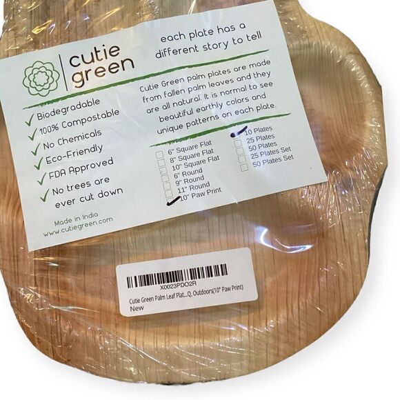 Cutie Green Palm Leaf Eco-friendly Plates Paw Print Divided 10 Ct. Biodegradable - Picture 2 of 4